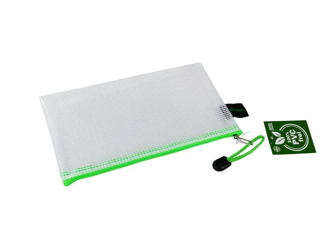 etui DIN PVC-vrij transparant neon groen met ritssluiting