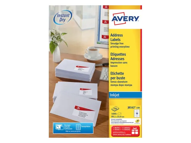Etiket Avery J8162-100 99.1x33.9mm Inkjet Wit 1600 stuks