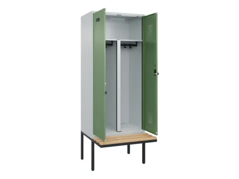 PBM-locker met bank,HxBxD 2120x800x815mm,2vak,vak B 400mm,draaigrendel