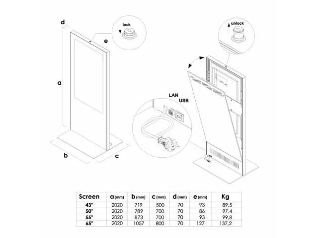 Ecran numérique Totem Slim Noir avec écran Samsung 43 pouces