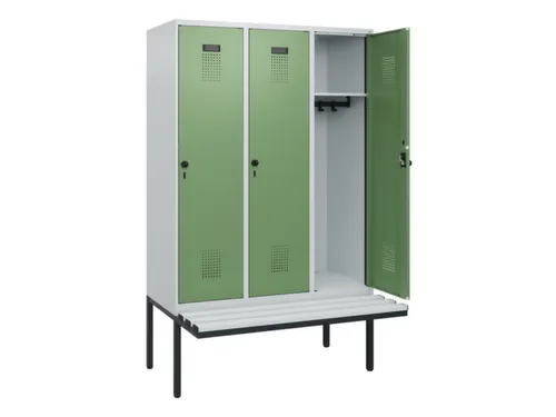locker met bank,HxBxD 1950x1200x815mm,3vak,vak B 400mm,draaigrendel