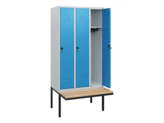 locker met bank,HxBxD 1950x900x815mm,3vak,vak B 300mm,draaigrendel - 2