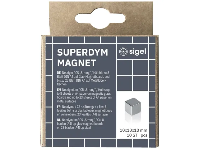 Magneten Sigel voor glasbord set 10stuks zilverkleurig C5 sterk 10x10x