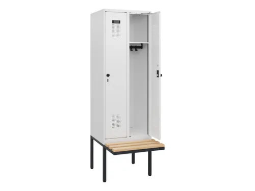 locker met bank,HxBxD 1950x600x815mm,2vak,vak B 300mm,draaigrendel