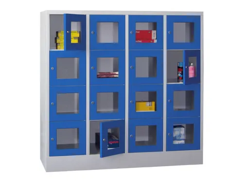 lockerkast,HxBxD 1518x1600x500mm,4x4vakken,RAL7035,front RAL5010