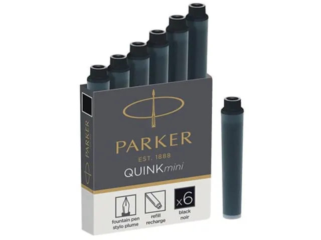 Parker Quink Mini Inktpatronen Zwart, Doos Met 6 Stuks
