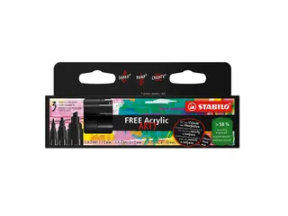 Acrylmarker STABILO Free Acrylic Mixed Tip set à 3 breedtes zwart - 2