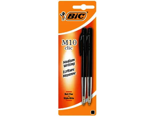 Balpen Bic M10 medium zwart blister à 2 stuks