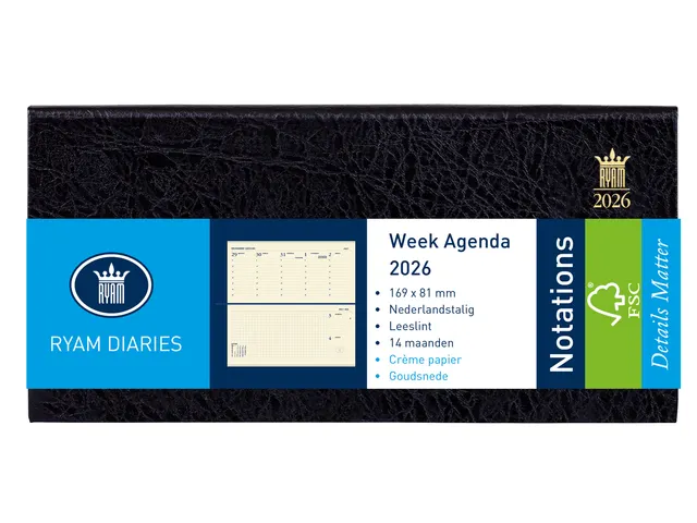 Agenda 2026 Ryam Notations Mundior 7dagen/2pagina's landscape zwart