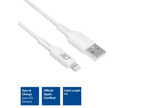 Kabel ACT USB 2.0 naar Lightning laad -en data 1 meter