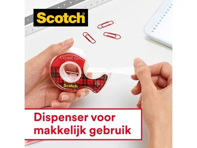 Ruban adhésif Scotch Crystal 600 25mx19mm transparent + dévidoir
