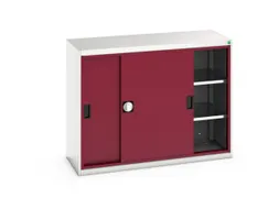 werkplaatskast 1000x1300x550mm 2xStalen bodem RAL7035 front RAL3004