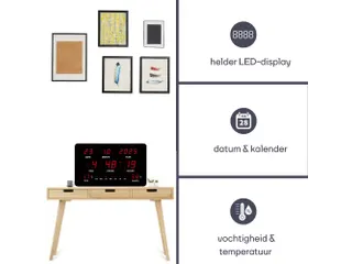 Digitale wandklok Zwart LED-display 37.5x25.5cm - 6