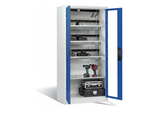 acculaadkast,HxBxD 1950x930x500mm,15stekkerdozen 230 V,ventilator