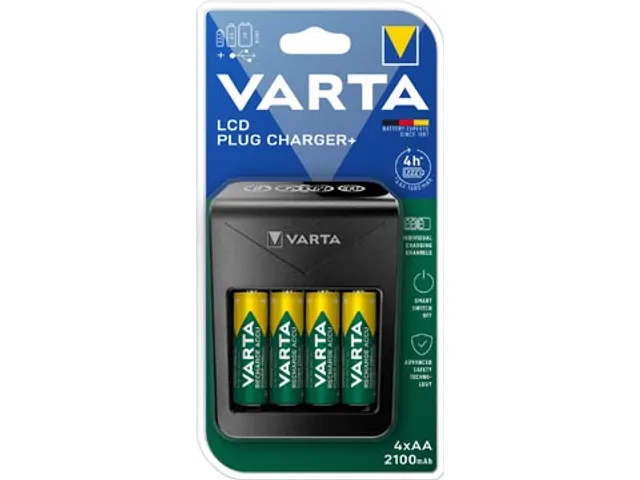 batterijlader LCD Plug Charger+, inclusief 4 x AA batterij, op blister