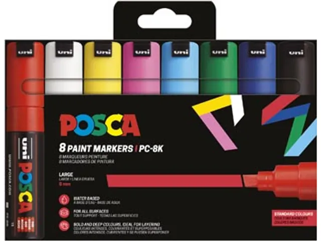 Marqueur peinture Posca PC-8K pointe large biseautée assorti 8pcs