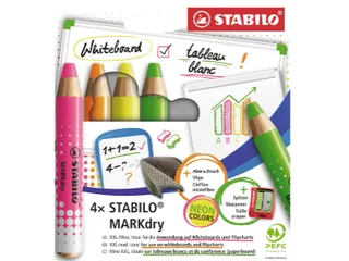 Whiteboardpotlood STABILO MARKdry 4 stuks neon kleuren - 1