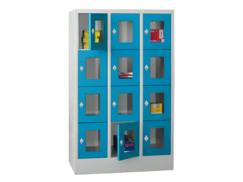 lockerkast,HxBxD 1518x900x500mm,3x4vakken,RAL7035,front RAL5012