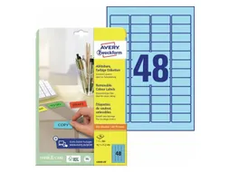 Etiket Avery Ilk 45.7x21.2mm 20 Vel 48 Etiketten Per Vel Blauw