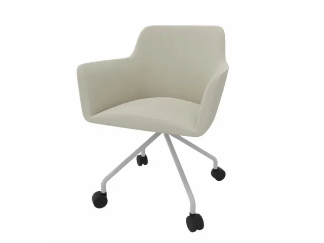 Bezoekersstoel 4-Voet/4Wielen Ronde Buis Verchroomd Beige