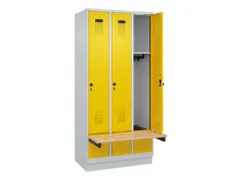 locker met bank,HxBxD 1950x900x815mm,3vak,vak B 300mm,draaigrendel
