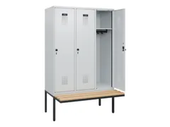 locker met bank,HxBxD 1950x1200x815mm,3vak,vak B 400mm,draaigrendel