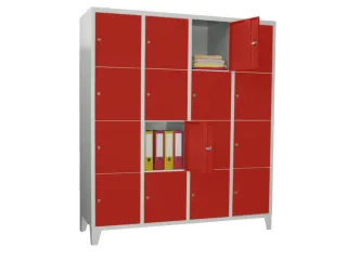lockerkast,HxBxD 1850x1200x500mm,4x4vakken,RAL7035,front RAL3000 - 2