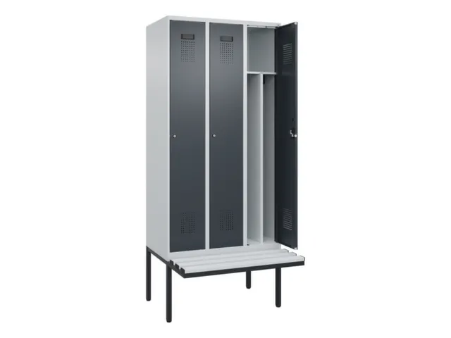 locker met bank,voor scheiding van kleding,HxBxD 2120x900x815mm,3vak