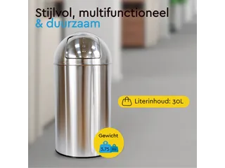 Afvalbak BRASQ Push Bin PB230+ 30 liter rvs - 8
