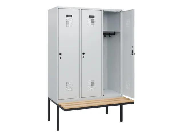locker met bank,HxBxD 1950x1200x815mm,3vak,vak B 400mm,draaigrendel