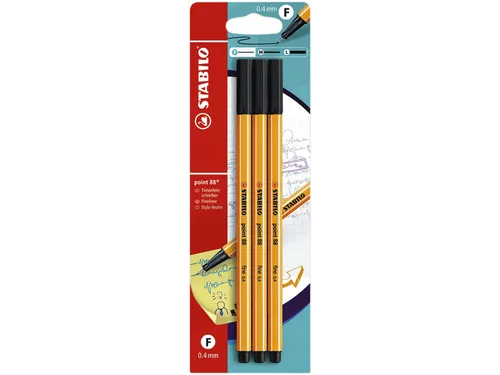 Fineliner STABILO Point 88 0.4mm blister à 3 stuks zwart
