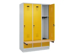 locker met bank,HxBxD 1950x1200x815mm,3vak,vak B 400mm,draaigrendel