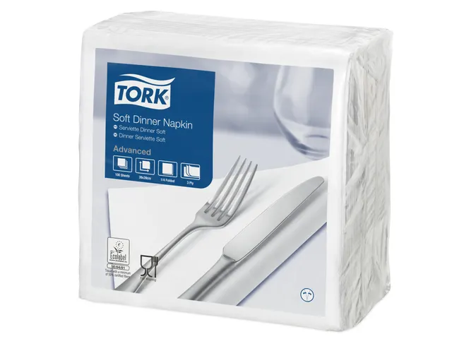 Tork 477577 Soft Dinnerservet 39x39cm 3-laags 1/4 vouw 12x100st Wit