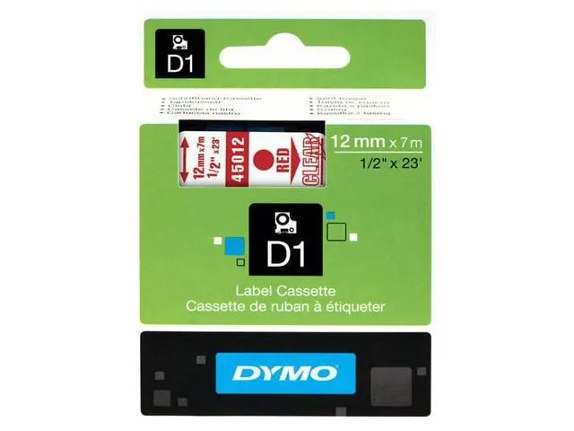 D1 labeltape 12 mm Rood op transparant 45012