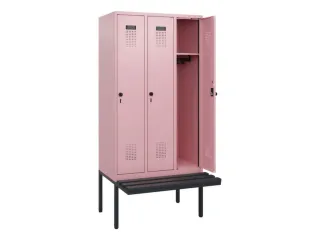 locker met bank,HxBxD 1950x900x815mm,3vak,vak B 300mm,draaigrendel - 1