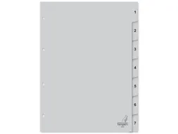 Tabblad Kangaro A4 cijfers PP 120 micron grijs 4-gaats 7-delig