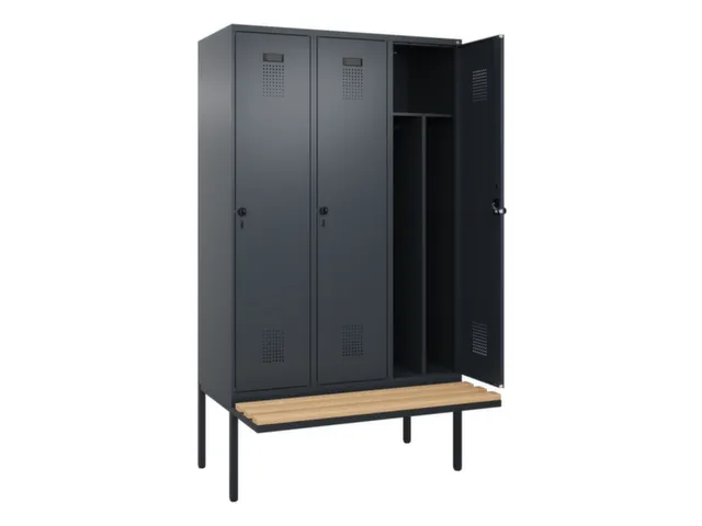 locker met bank,voor scheiding van kleding,HxBxD 2120x1200x815mm,3vak