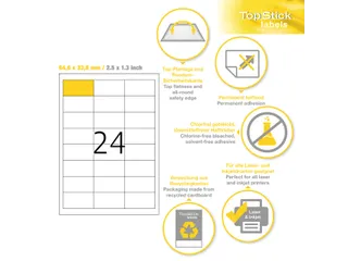 Etiketten universele labels A4 permanent 64,6x33,8mm Wit 2400 stuks - 2