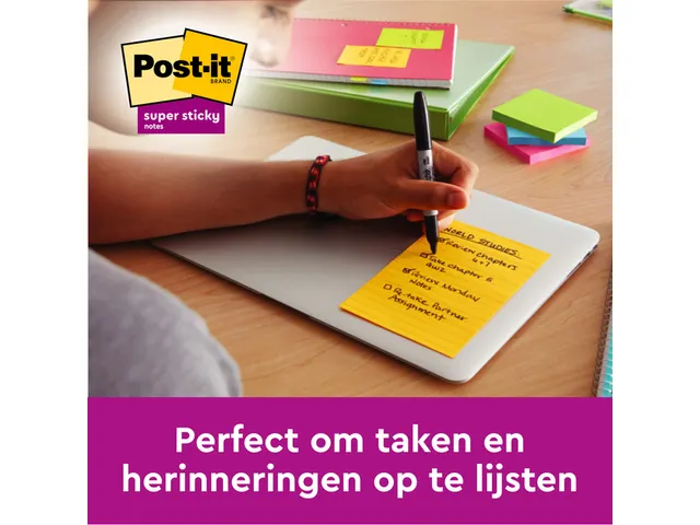 Memoblok 3M Post-it XL-LL Super Sticky 101mmx101mm groen met lijn 70 v