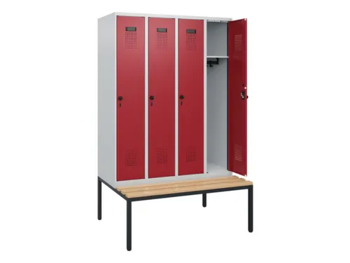 locker met bank,HxBxD 1950x1200x815mm,4vak,vak B 300mm,draaigrendel