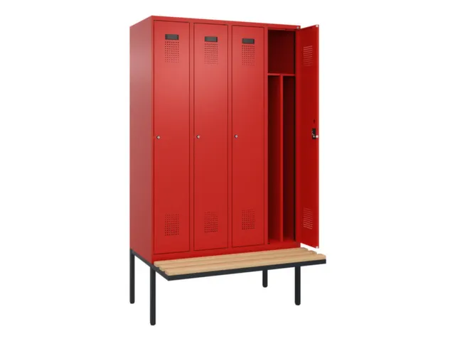 locker met bank,voor scheiding van kleding,HxBxD 2120x1200x815mm,4vak