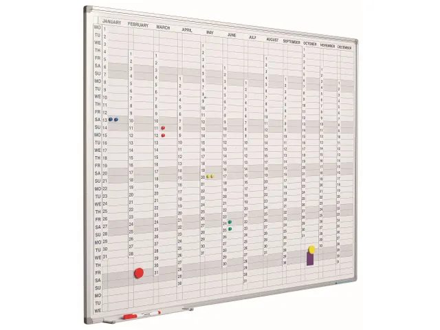 Verticale Jaarplanner Magnetisch 90x120cm Engels Softline profiel 8mm