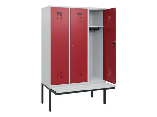 locker met bank,HxBxD 1950x1200x815mm,3vak,vak B 400mm,cilinderslot