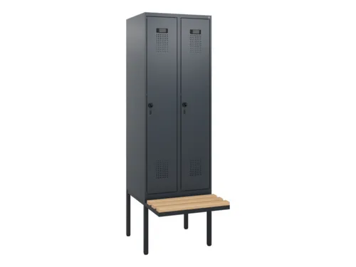 locker met bank,HxBxD 1950x600x815mm,2vak,vak B 300mm,draaigrendel