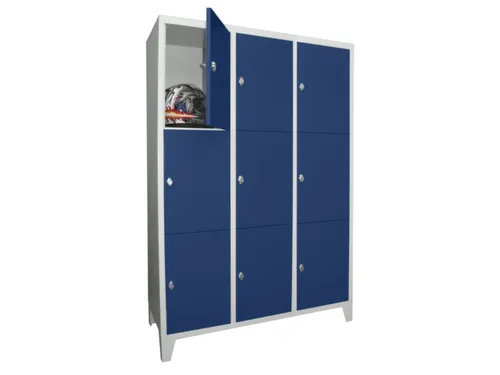 lockerkast,HxBxD 1850x1200x500mm,3x3vakken,RAL7035,front RAL5010