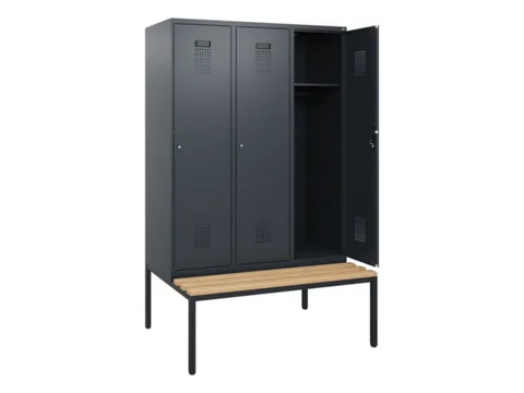 locker met bank,HxBxD 1950x1200x815mm,3vak,vak B 400mm,cilinderslot