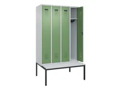 locker met bank,HxBxD 2120x1200x815mm,4vak,vak B 300mm,cilinderslot