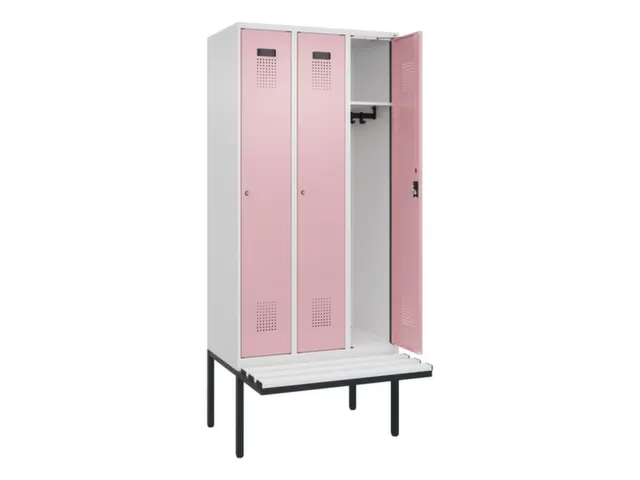 locker met bank,HxBxD 2120x900x815mm,3vak,vak B 300mm,cilinderslot