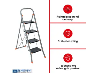 Huishoudtrap met hoge beugel 4 treden antislip inklapbaar tot 150 kg - 4