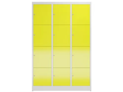 Lockerkast 1800x1185x500mm 3x4 vakken cilinderslot, sokkel, RAL1018